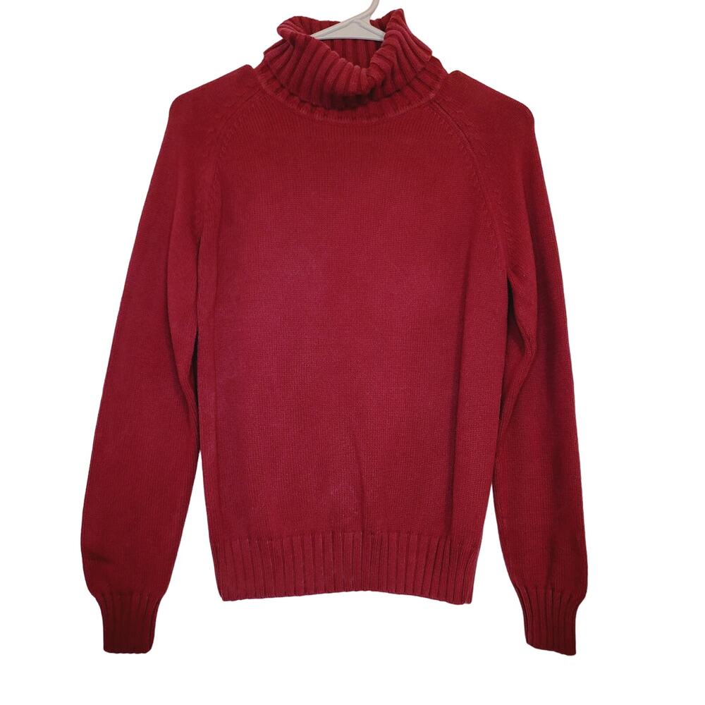 Pria womens maroon red long sleeved cotton turtleneck sweater size small